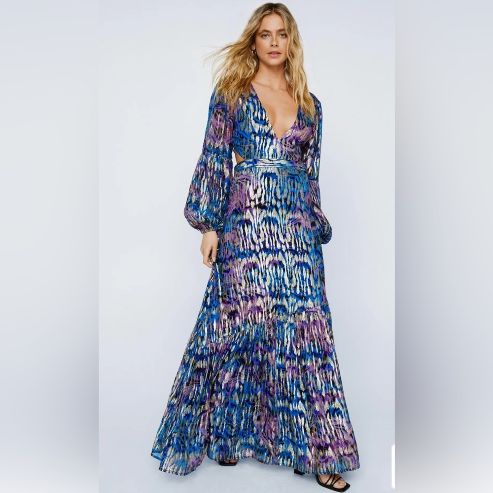 Nasty Gal vibrant Blue and Purple Long Sleeve Dress